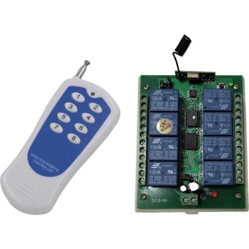 DC12V 8CH RF Wireless Remote Switch RF Remote Control Light Switch System Radio Controller Transmitter Receiver With Cover