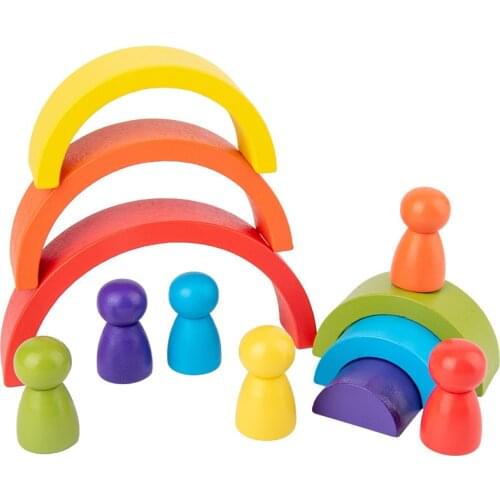 Kids DIY Assembled Building Blocks Wooden Toys Montessori Early Learning Stacked Rainbow Balance Educational Wood Materials Toys