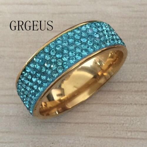 ANN jewelry GRGEUS Gold Silver Crystal Rings 5 Row Lines Clear Crystal Jewelry Fashion Stainless Steel Engagement Rings