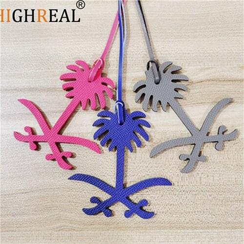 Famous Brand Natural Genuine Leather Character Alphabet Arabic Letter Keychain Women Bag Charm Backpack Pendant