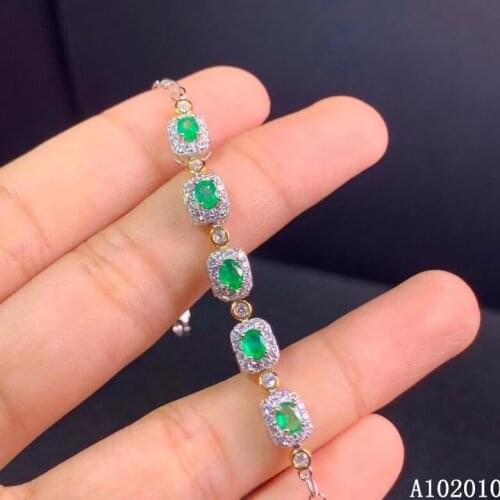 KJJEAXCMY fine jewelry 925 sterling silver inlaid natural emerald lovely girl new hand bracelet support test hot selling