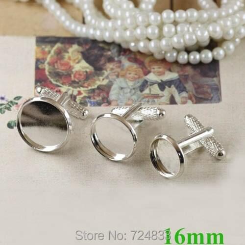 16mm New Silver plated Brass Round Cameo Bezel tray Blank bases Settings Mens Whorl Cuff Links Cufflinks Findings Wholesale