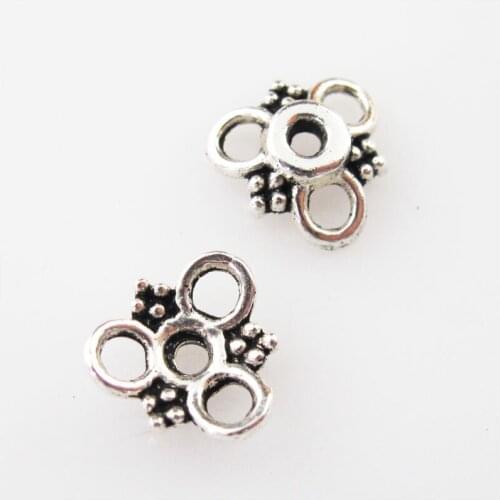Fashion 80Pcs Tibetan Silver Color 3Leaf - Flower End Bead Caps Connectors 10mm