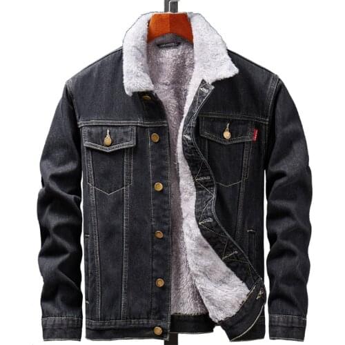 Men Black Winter Jean Jackets Outerwear Warm Denim Coats New Men Large Size Wool Liner Thicker Winter Denim Jackets