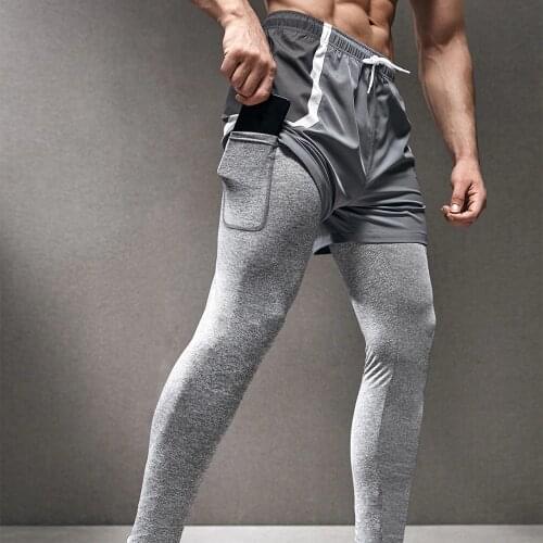 Men Sports Joggers 2 in 1 Tights Crossfit Training Gym Jogging Workout Compression Track Pants Fitness Athletic Activewear