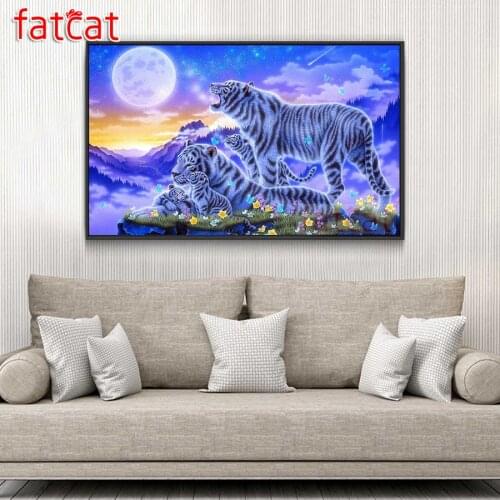 FATCAT Moon tiger family Diamond Painting Full Square Round Drill 5D Diy Diamond Embroidery kits Mosaic Animals Decor AE3126