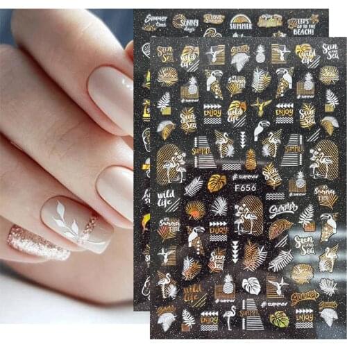 Set Of Stickers On Nails Gold Black White Leaf Manicuring Foils Geometric Slider Stickers For Nails Nail Sticker Nail Art