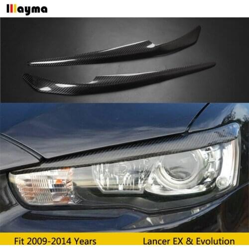 Carbon fiber headlight cover eyelids For Mitsubishi Lancer EX Evolution Evo 10th 2009 Fiber glass front lamp eyebrow sticker 2pc