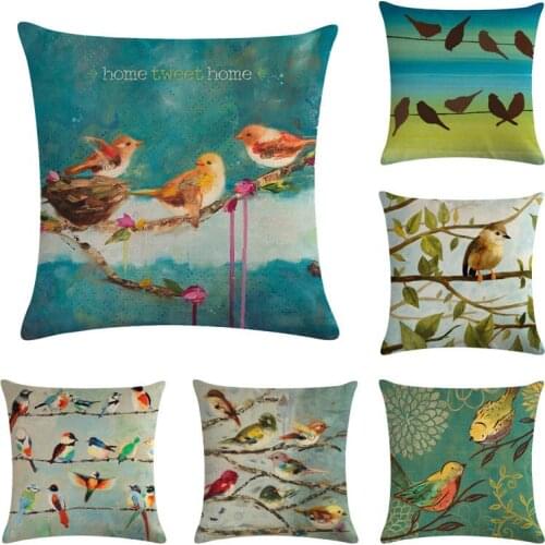 Cushion Covers 45*45cm Oil Painting Birds Pattern Pillows Covers Decorative Pillowcases For Home Sofa Office Chair Decor