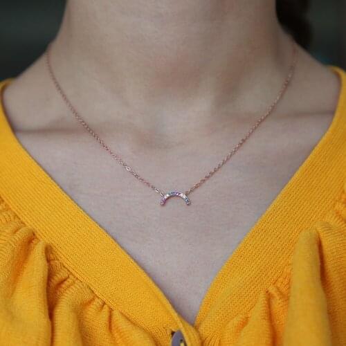 NEW Bohemia 100% 925 sterling silver rainbow necklace in jewelry simple moon pendents colorful cz shinny gifts for women girls