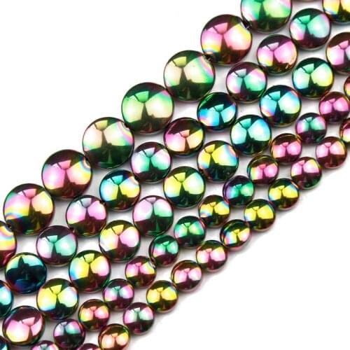 JHNBY New Green Flat Round Coin Hematite 6/8/10mm Natural Stone Spacers Loose Beads For Jewelry Making Diy Bracelets Accessories