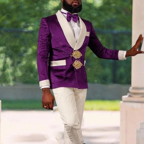 2021 Autumn White Shawl Lapel Men Suit Blue Blazers With White Pants Custom Made Groom Wedding Party Tuxedos Stage Prom Clothing