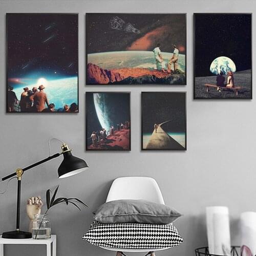 Retro Soviet Space Earth Posters and Prints Night Sky Universe Earth Galaxy Wall Art Modern Science Fiction Pictures Home Decor