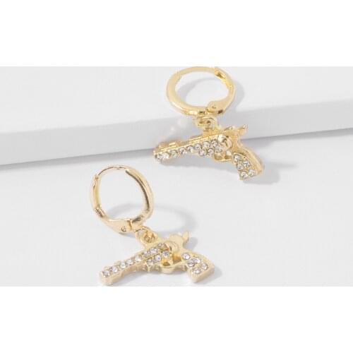 New Trendy Revolver Gun Shape Rhinestone Dangle Earrings for Women Girl Drop Earrings Cute Small Object Earring Fashion Jewelry