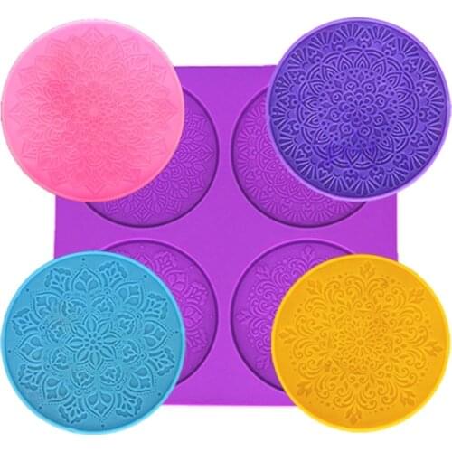 DIY Mandala Flower Leaves Coaster Silicone Resin Mold Round Flower Coaster Epoxy Resin Silicone Casting Molds Craft Tools