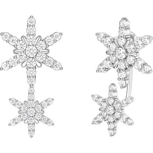 SOELLE Fashion Real 925 Sterling Silver Double Snowflake Earrings Micro Full Zirconia Women Luxury Brand Fine Party Jewelry