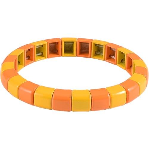 Sunshine Enamel Tile Bracelets Rainbow Elastic Stackable Tile Bracele girl friend Gift Bangle