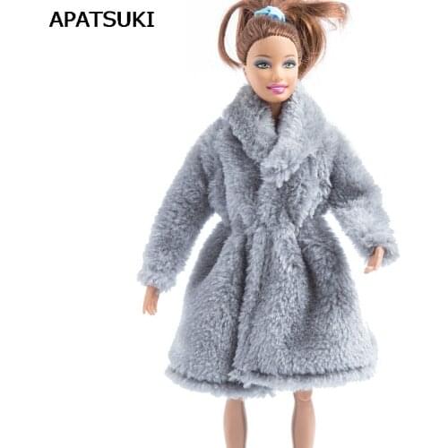 Light Grey Dolls Outfits Clothes For Barbie Doll Clothing Fur Coat Doll Dresses For Barbie 1/6 BJD Doll Accessories Kids Toy