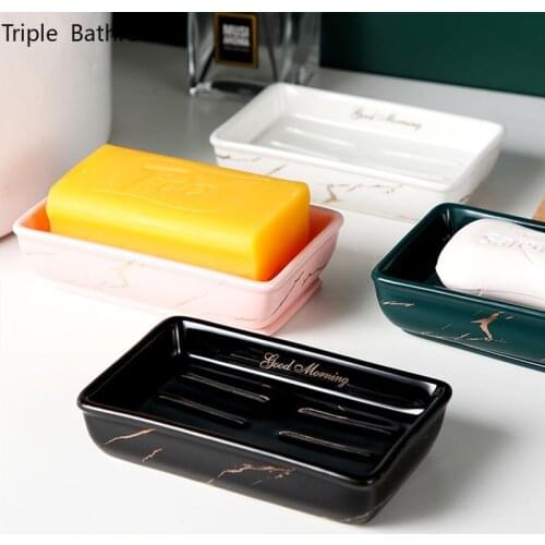 Light Luxury Soap Holder Ceramic Rectangle Household Bathroom Accessories Soap Dish Holders Restroom Organizer Kitchen Storage