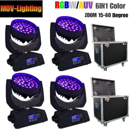 Flycase Led light source 36x18w 6 in 1 rgbwy uv led moving head wash zoom led stage light for party night club bar
