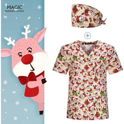 Dental Clinic Uniforms 100%cotton Pet Hospital Doctor Nurse Work Tops Pharmacy Nursing T-shirt Christmas Medical Uniforms Unisex