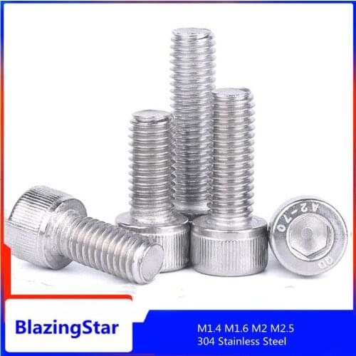 M1.4 M1.6 M2 M2.5 304 Stainless Steel Hexagon Socket Head Screw Hexagon Head Bolts L=3-40mm