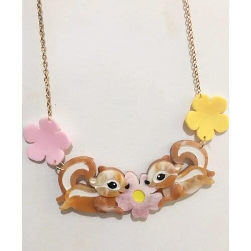 Vintage Dragon squirrel Dog Female Doctor Nurse Necklace Acrylic Flower Pendant Necklace