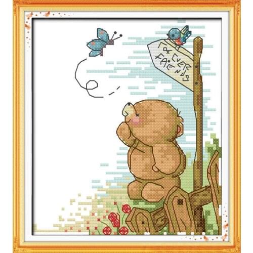 Bear and butterfly Home Decor Cross Stitch Kits Printing pattern Chinese Embroidery Needlework DMC Counted Cross-stitch set