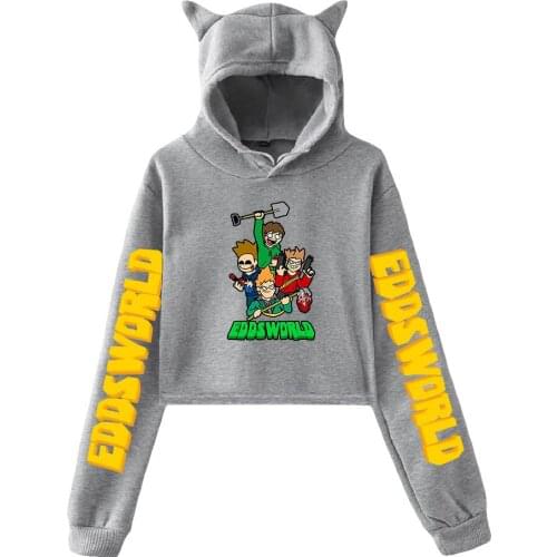 Eddsworld Anime Harajuku CatEars Hip Hop Loose Women Hoodie Kawaii Short Sweatshirt Show body Hoody Spring Streetwear Clothes