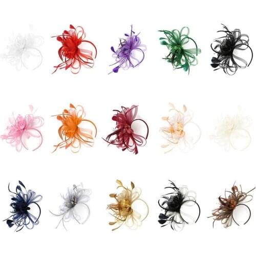 Fashion Flower Fascinators on Headband Hairpins For Women Ladies Elegant Feather Hair Clips For Party Wedding Gift
