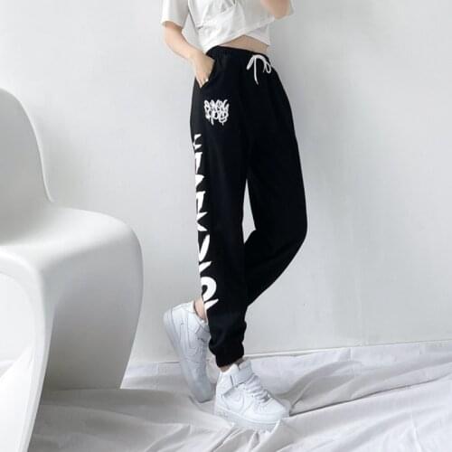 JMPRS Casual Women Sweatpants Black Summer Hip Hop Letter Print Streetwear Cotton Pants Elastic High Waist Jogger Trousers 2021