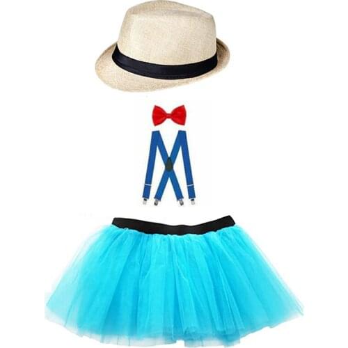 Halloween Costumes Party 80s Costume Accessories Set Women Fancy Dress Suspenders Adjustable Tie Hat