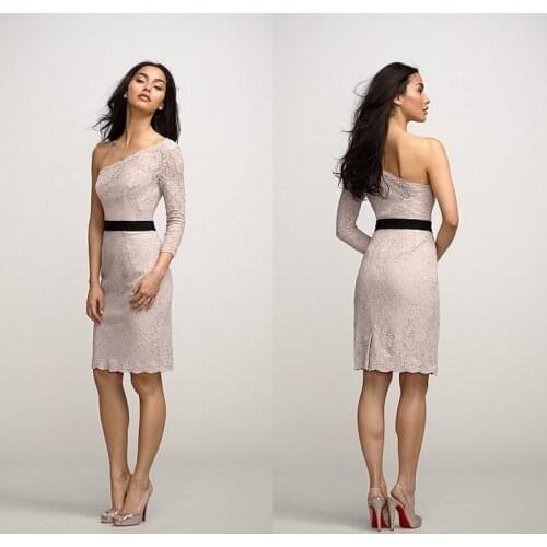 Free shipping Arrival long Sleeve lace 2018 party gown one shoulder Knee Length vestido de festa prom gown bridesmaid dresses