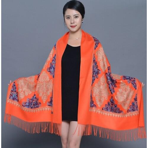 AMYO Winter Ethnic Embroidery Scarf Jacquard Shawl Tassel 190*70CM Women Wrap Imition Cashmere Pashmina Sjaal Dames