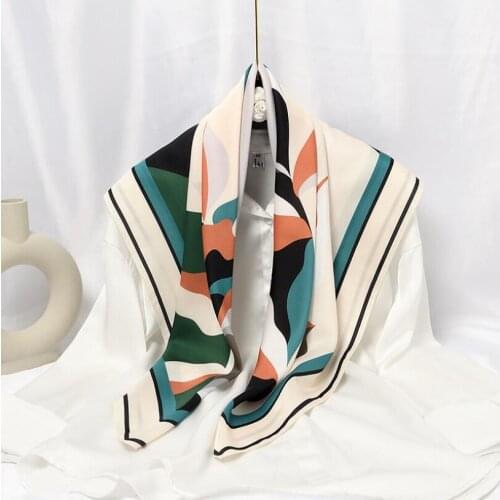 2021 Women Abstract Silk Polyester Hair Neck Square Scarves Office Ladies Shawl Bandanna 90cm Hijab Handkerchief Muffler Foulard