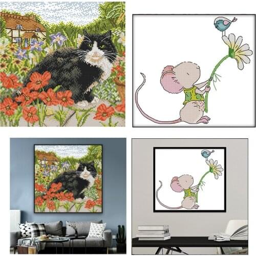 2x 11CT Full Range of Embroidery Starter Kits Animal Pattern, DIY Needlework Kits for Beginners, Handicraft Lovers, Adults