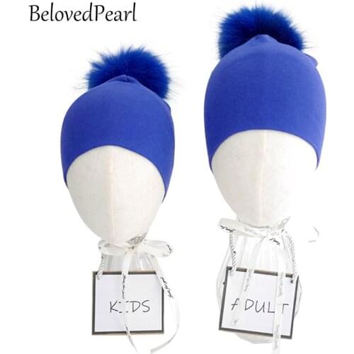 3 Sizes Newborn Photography Props Baby Cotton Beanie Real Raccoon Fur Pompom Kids Hats for Girls and Boys