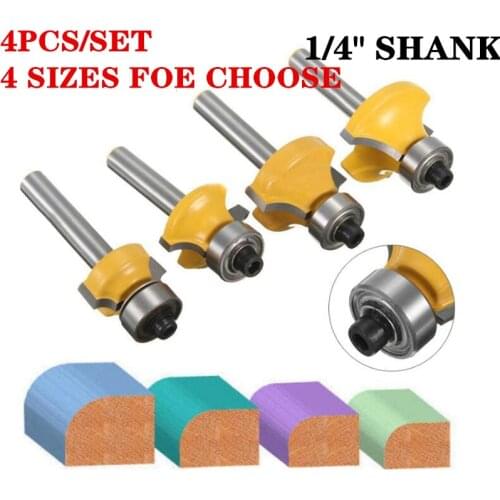 4pcs/set 1/4 Inch Shank Corner Round Over Edge Forming Router Bit -6.35mm Shank Trimming Machine Milling Cutter