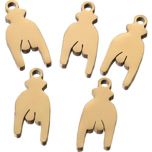 5pcs/lot Stainless Steel Metal Gold Victory Sign Pendant Charms for DIY Earring Bracelet Findings Crafts Jewelry Making Designer