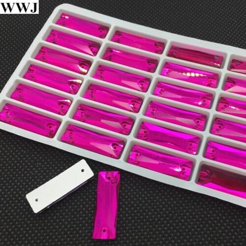 7x21mm 24pcs Cosmic Baguette Sew On Glass Crystal Stones rose red Color Rectangle Sewing Crystal Long Sewing Beads