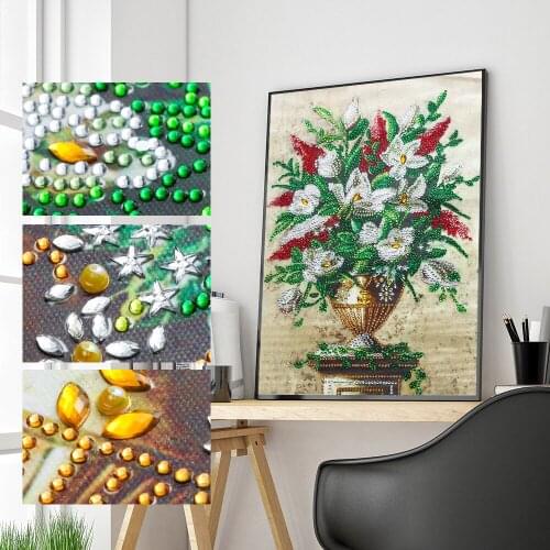Special Shaped Diamond Painting Vase Rose Scenery Crystal Diamond Embroidery Cross Stitch Diamond Wall Paintings Home Decor Gift