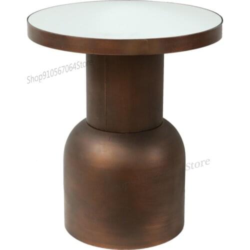 Antique Copper Light Luxury Industrial Wind Wrought Iron Glass Coffee Table Round Table Retro Creative Sofa Side Table American