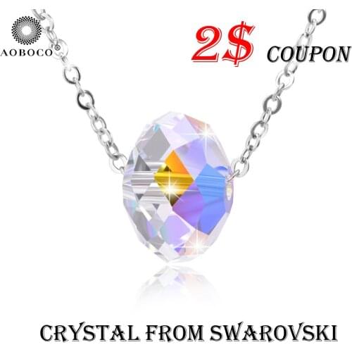 AOBOCO Brand Plain Aurora Oval Pendant Choker Necklace With Chain Crystal From Swarovski With Gift Boxes For Women Girl Friend