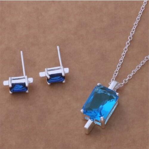 AS048 Hot Sale Silver Plated Color Jewelry Sets For Women Wholesale High Quality Classic Earring 199 + Necklace 299