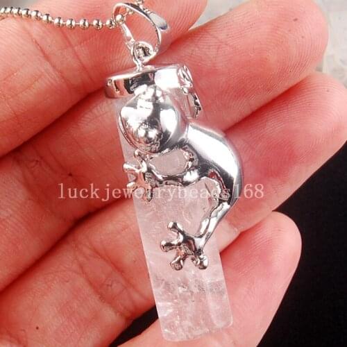 Free Shipping Women Fashion 15x41mm Beautiful White Crystal Cylinder Frog Pendant With Chain C3871