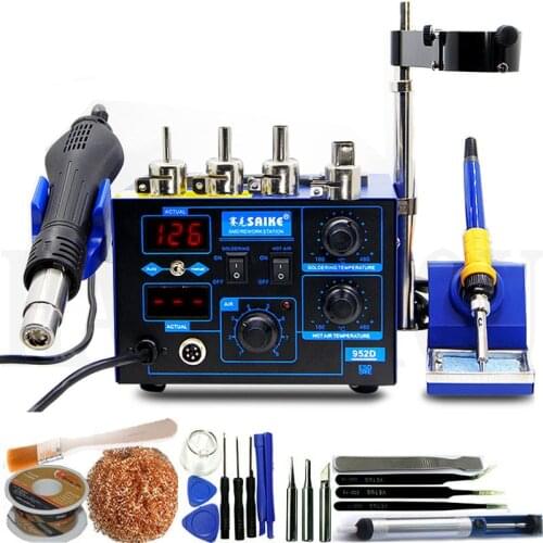 BGA 2 in 1 SMD Rework Soldering Station Saike 952D Hot Air Gun AC 110V / 220V 760W High qualit Soldering Station Replace Hakko