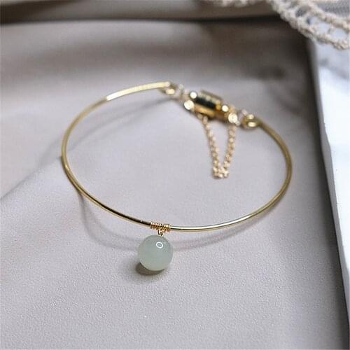 Hand-made Single Bead Hetian Jade Bracelet Niche Fresh Temperament Bracelet Bangle Ins Style Jewelry