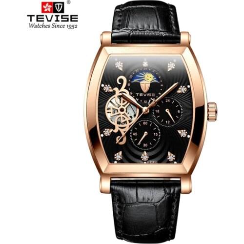 Original Design Fashion Tourbillon Skeleton Men Automatic Mechanical Watches Leather Multifunction Dial Moon Phase Sports Watch