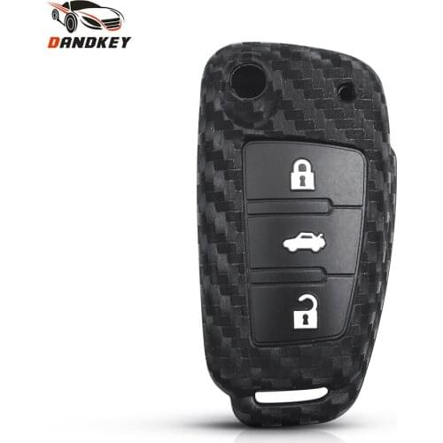 Dandkey 3 Buttons Carbon Fiber Silicone Key Case Cover For Audi A3 A4 B7 B6 B8 A6 C5 C6 Q5 Q7 A4L Car Protection Keychain Shell