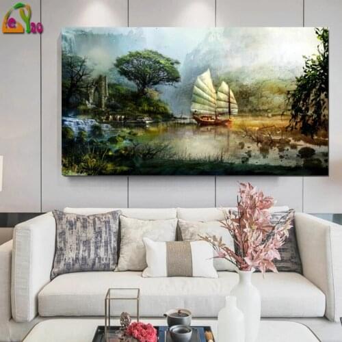 Rural Natural Scenery 5D DIY Full Square Diamond Painting Sailboat Diamond Embroidery Rhinestone Cross Stitch Mosaic Wall Art